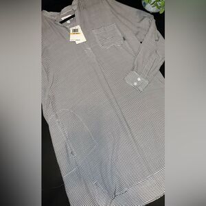 DKNY Dark Grey & white Striped Shirt Dress with Pockets Size Small NWT